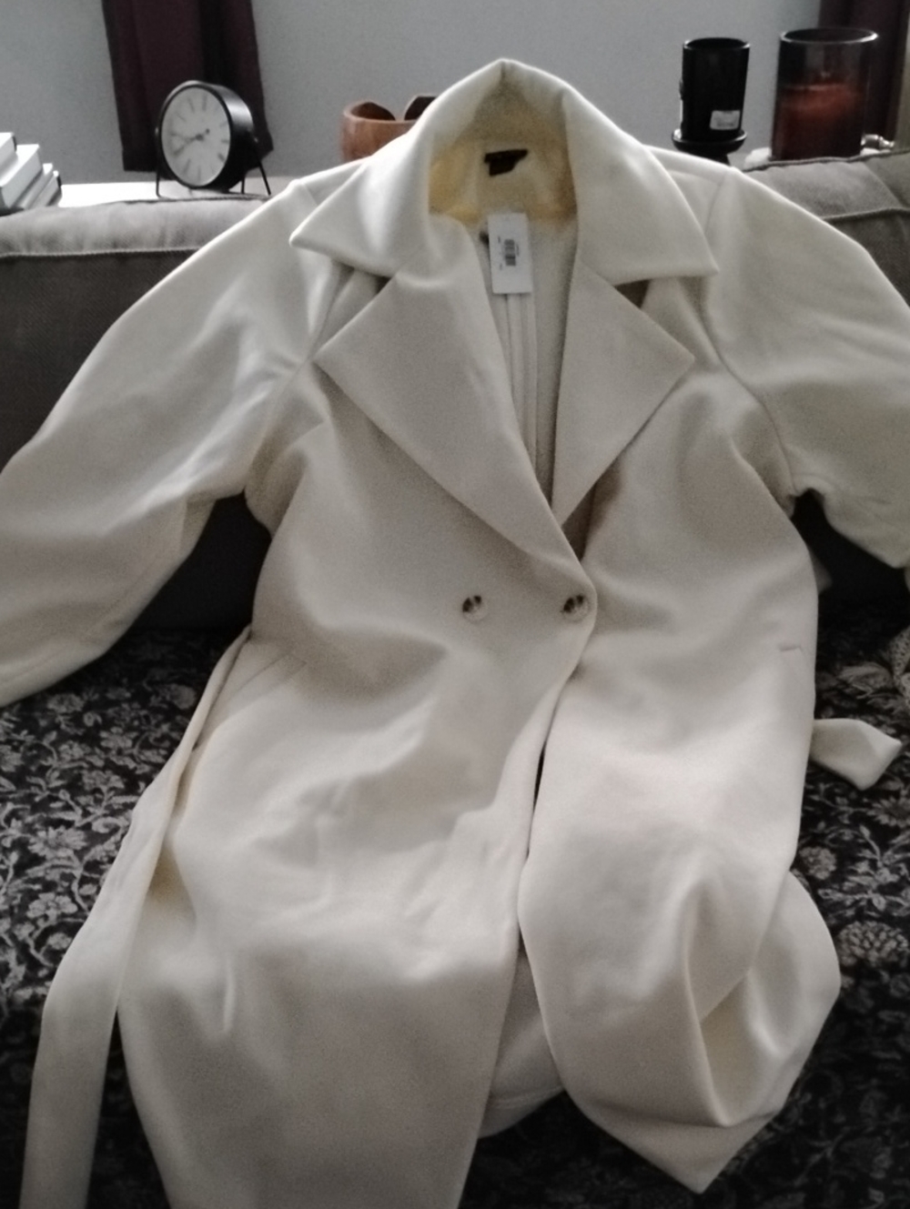 City Chic Cream Double-Breasted Long Trench Coat